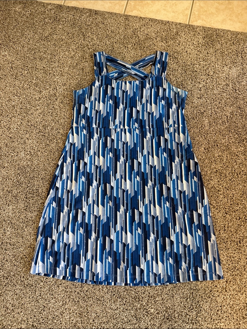 Aventura Blue Geometric Cross-Strap Casual Dress